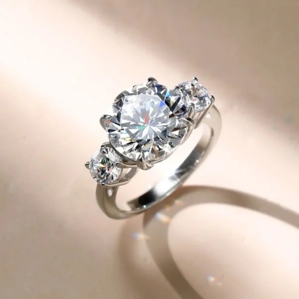 Italo Three Stone Created White Sapphire Engagement Ring - Picture 5 of 9